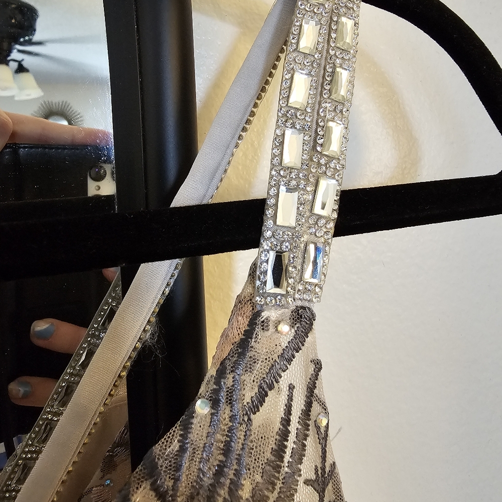 Embroidered Flower and Rhinestone Mini Dress - Picture 2 of 12